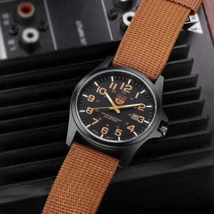 Vanguard sport watch with black dial & durable strap, a versatile waterproof timepiece for all adventures.