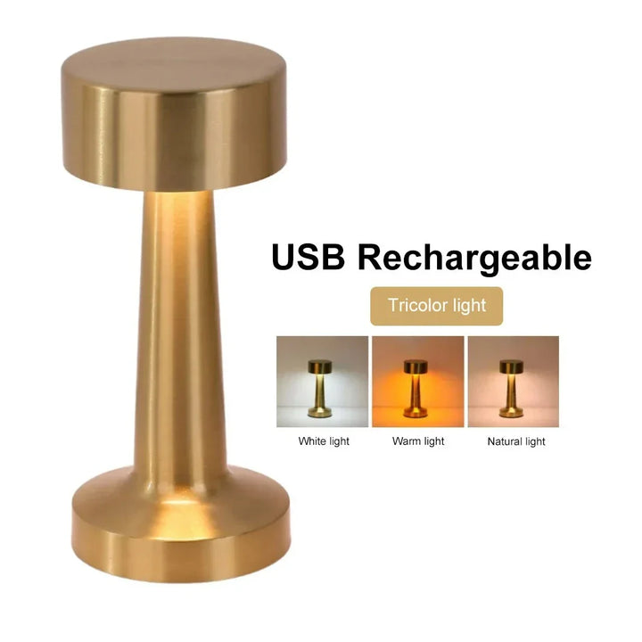 Cordless LED touch lamp for bedroom, office or cafe, offers modern and convenient lighting.