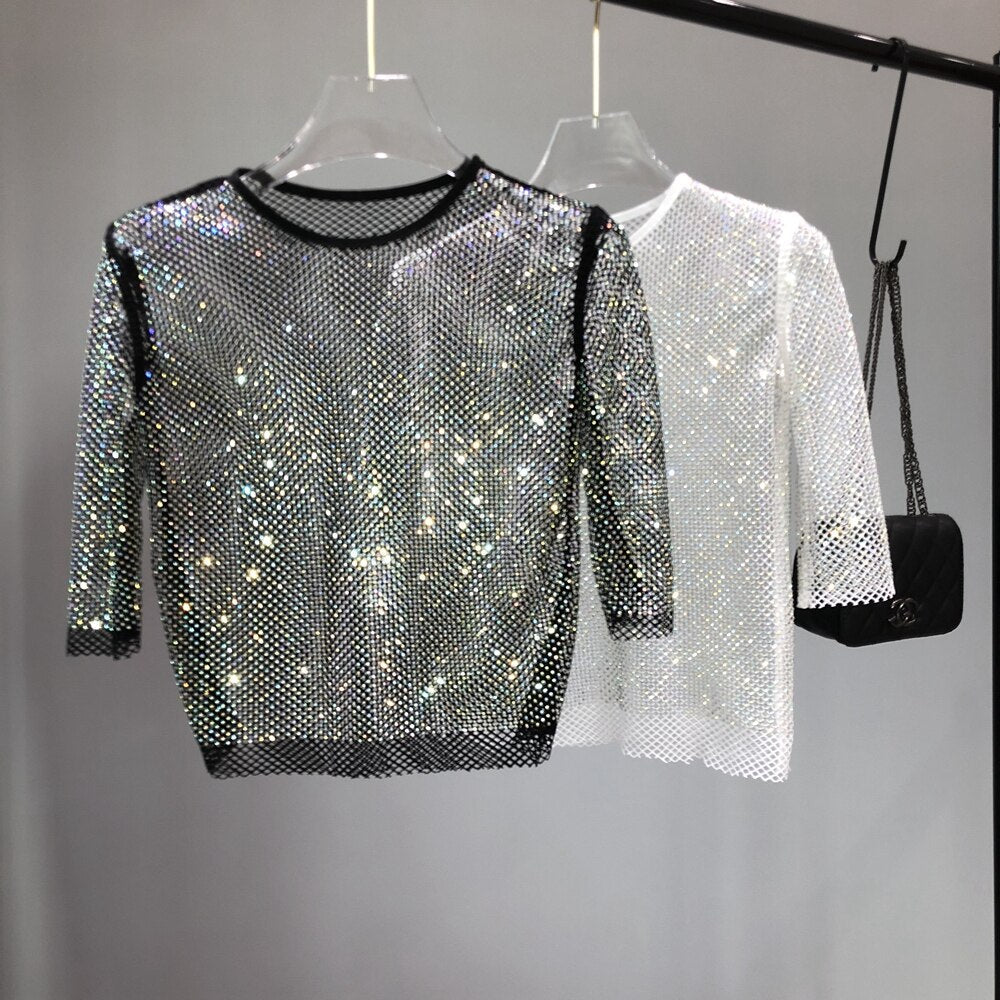 Women's Sparkle T-Shirt, ideal party top. Dazzle and shine at festive events with this glamorous evening wear.