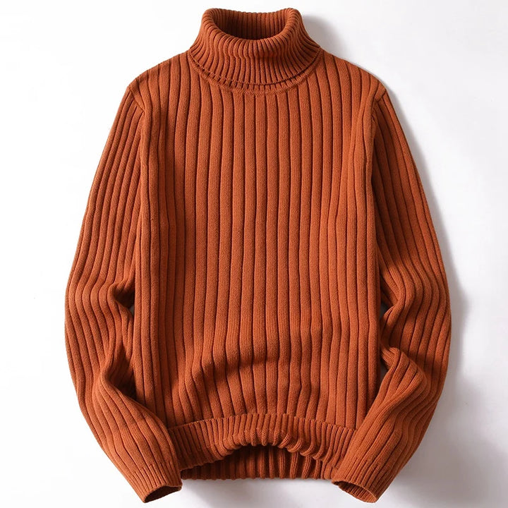 Classic men's ribbed turtleneck sweater, a warm knit pullover for sophisticated winter and casual wear.