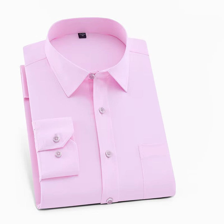 Back view of a crisp men's smart casual button-down shirt, showcasing a refined fit suitable for work or leisure.