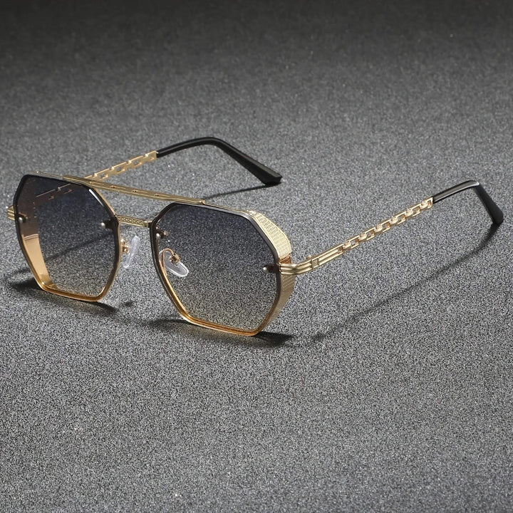 Unisex geometric metal frame sunglasses with 100% UV protection. Stylish eyewear for men & women.