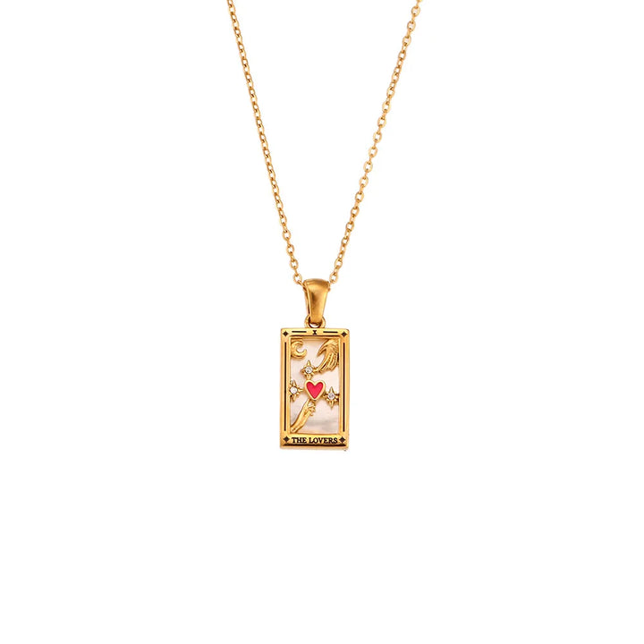 Symbolic tarot card necklace for women, spiritual protection jewelry, mystical and meaningful pendant.