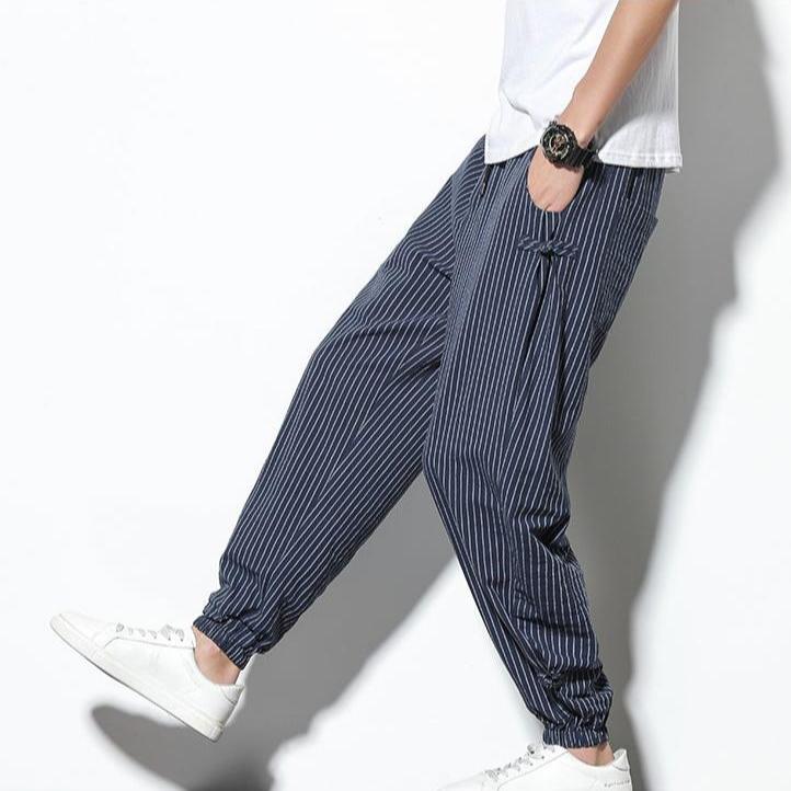 Men's Kaizen striped joggers with adjustable drawstring. Relaxed fit for ultimate comfort & casual style.
