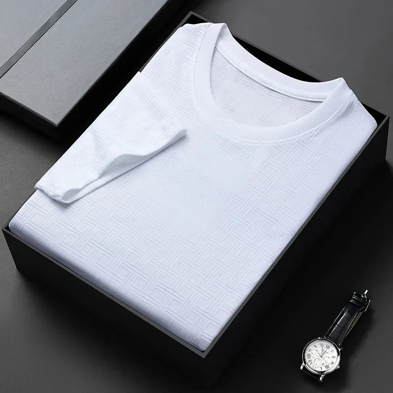 Versatile men's comfort shirt, a basic short sleeve crew neck tee for stylish casual elegance.