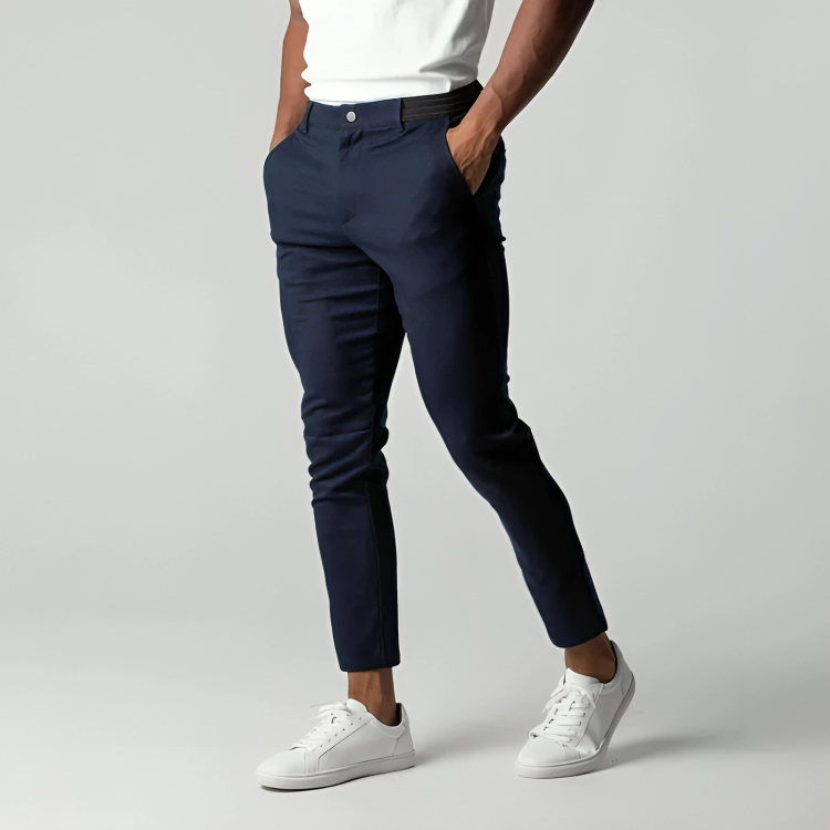 Modern men's slim fit stretch chinos. Versatile trousers for a stylish casual or smart casual outfit.