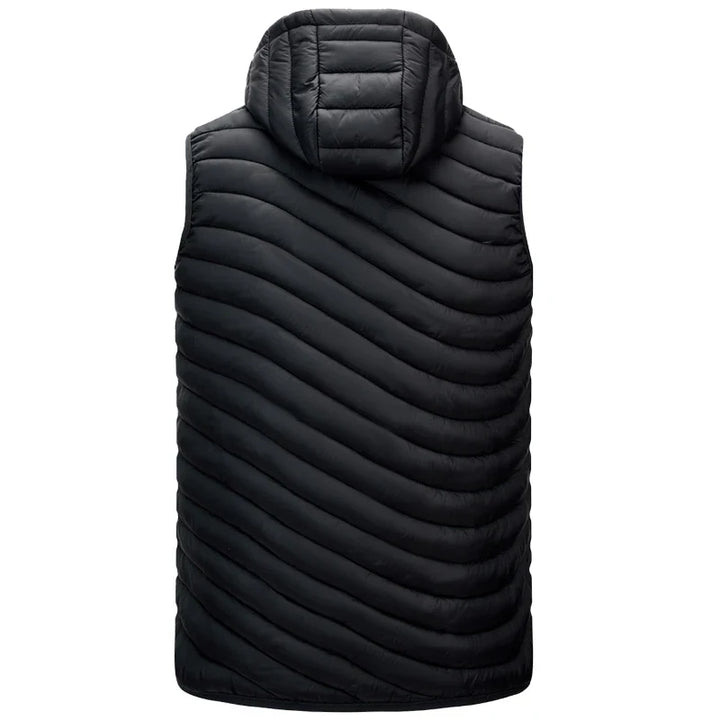 Men's zip-front puffer vest, sleeveless design with a versatile detachable hood for chilly days. (Brown)