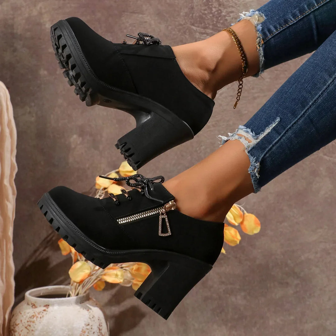 Versatile women's block heels with lace-up detail, perfect for both everyday comfort and dressy events.