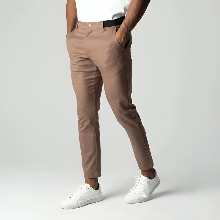 Men's slim fit stretch chinos, offering ultimate comfort and versatile style for casual and smart casual events.