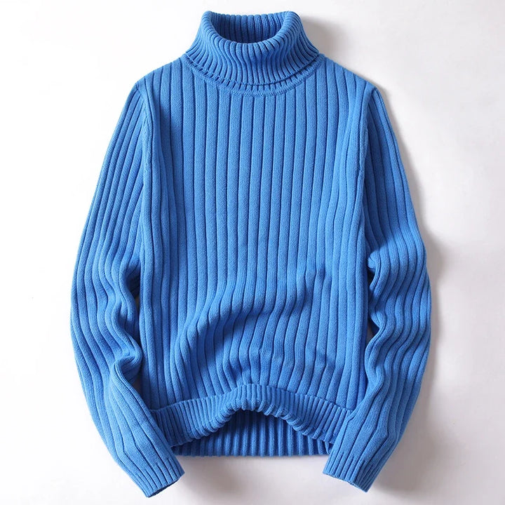 Men's warm ribbed turtleneck sweater, a classic winter knit pullover for cozy style.