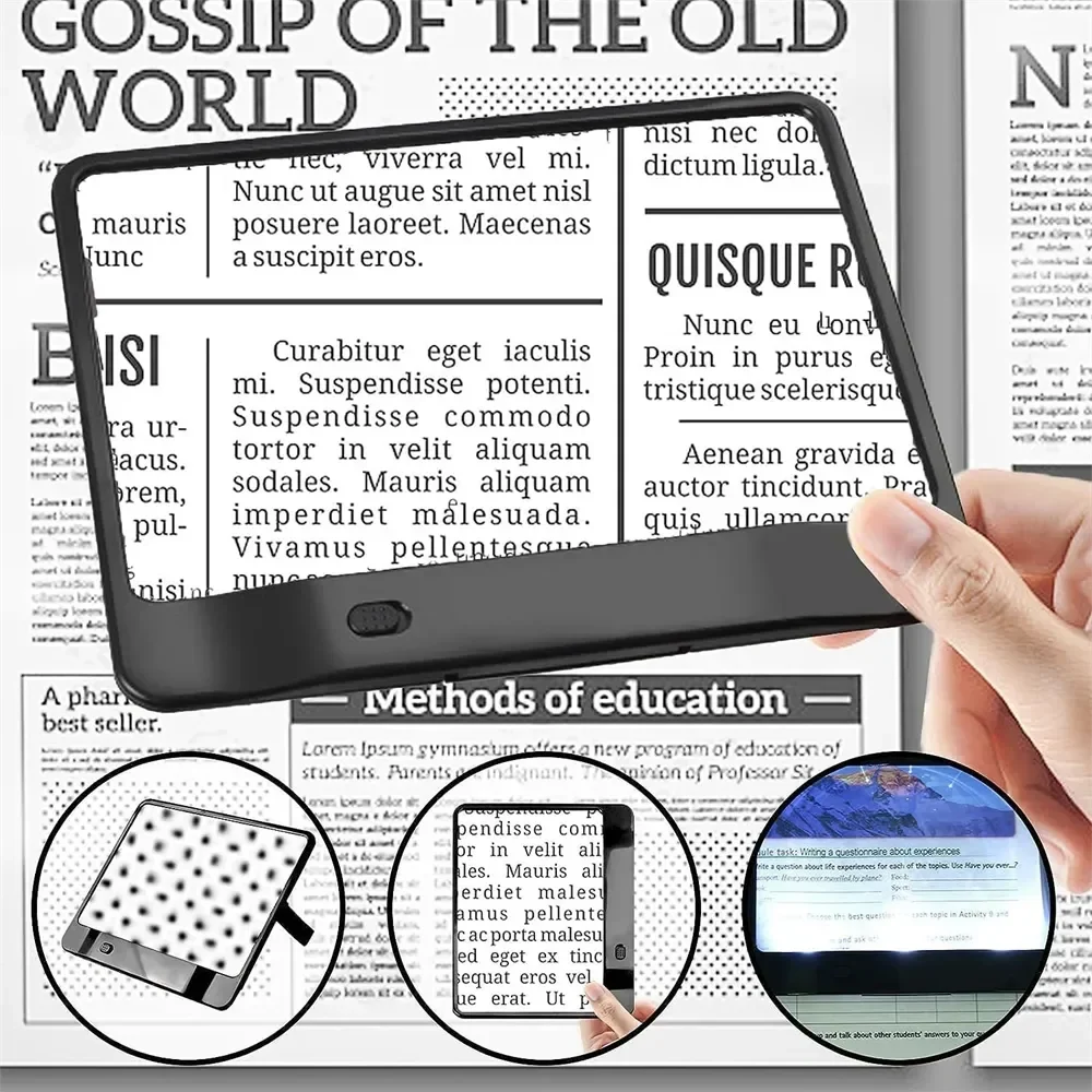 Close-up of a handheld LED reading magnifier, assisting with small print for enhanced vision.