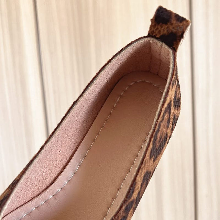 Brown leopard print women's ballet flats, comfortable and chic slip-on animal print shoes for stylish casual wear.