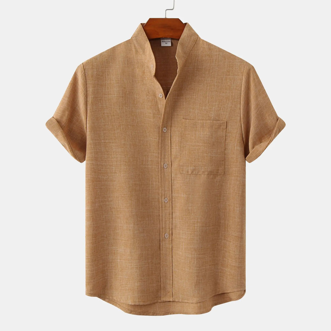 Stylish men's summer button-up shirt, lightweight, relaxed fit & comfortable for warm weather casual wear.