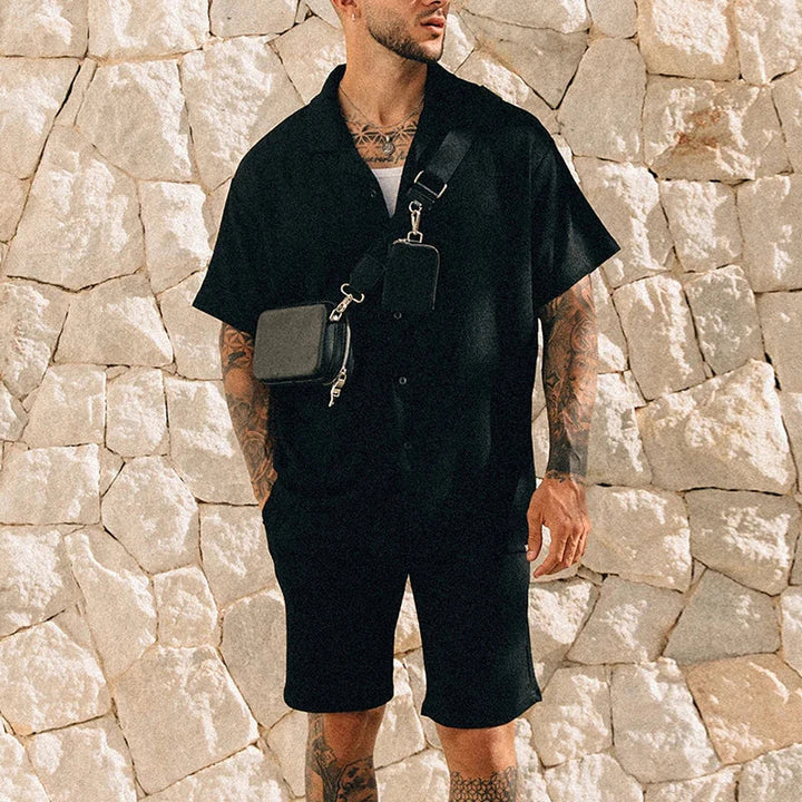 Breezy unisex two-piece shirt and shorts set, great for summer adventures & casual outfits.