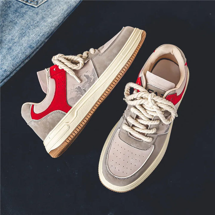 Stylish red ArtStride women's athletic sneakers, unique art-inspired design & superior comfort.