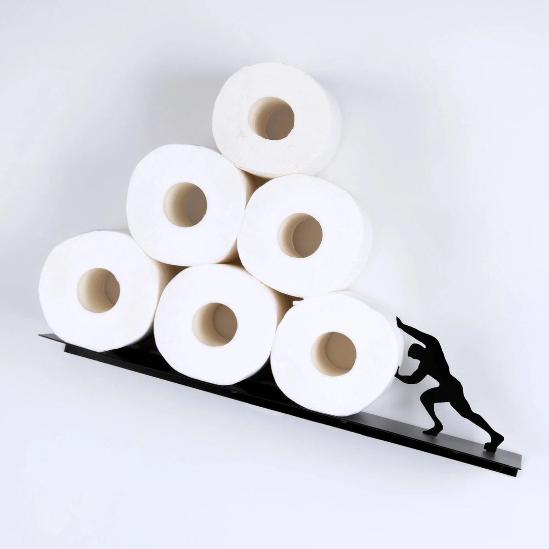 Freestanding modern iron bathroom shelf with playful cloud design for toilet paper & towel storage, optimizing small spaces.