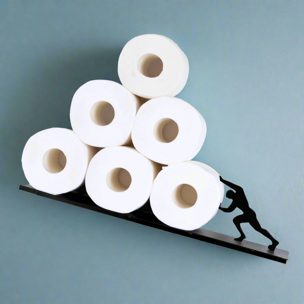 Versatile iron freestanding bathroom storage shelf for organizing toilet paper, towels & decor with a modern playful design.