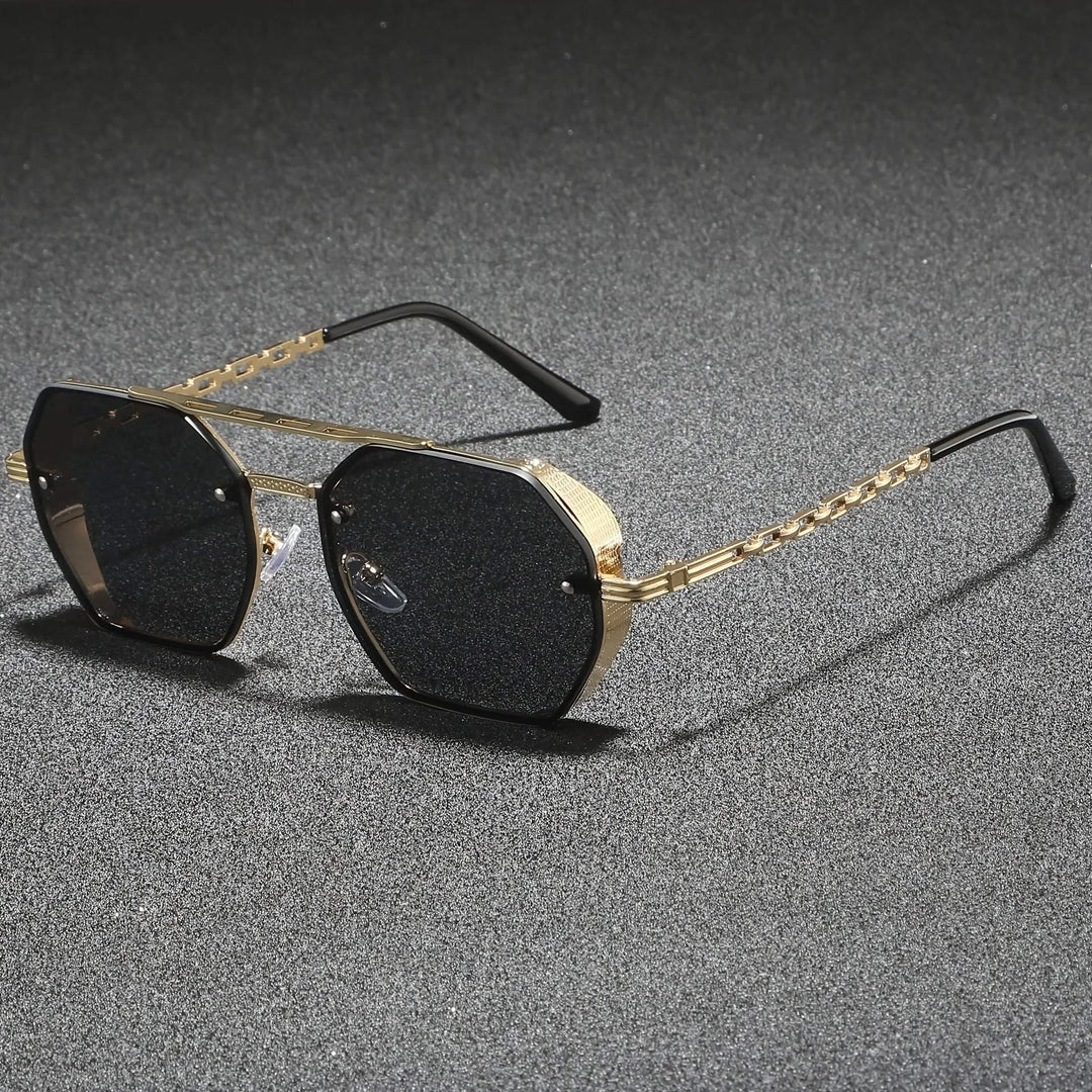 Fashion-forward geometric metal frame shades. Perfect unisex accessory with full UV protection.