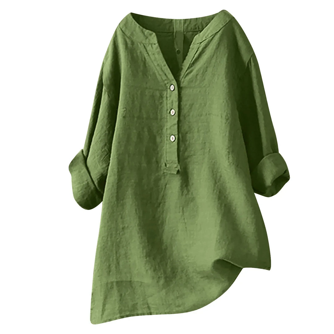 Effortless women's summer shirt, loose fit button-down blouse, comfortable and casual for everyday style.