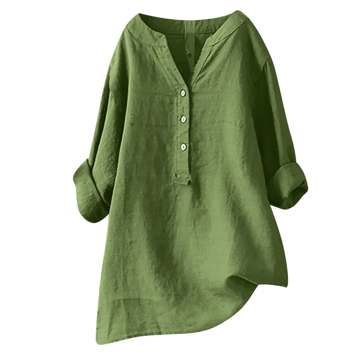 Effortless women's summer shirt, loose fit button-down blouse, comfortable and casual for everyday style.