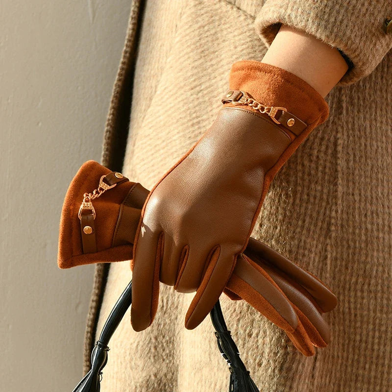 Premium women's leather gloves, cashmere lined for superior warmth & softness. Ideal for cold weather fashion.