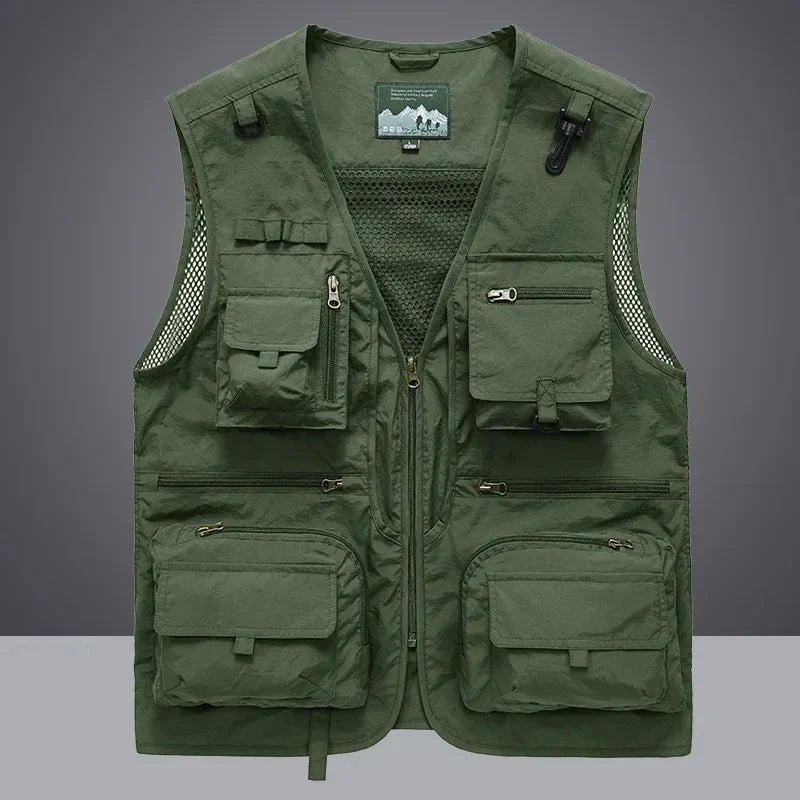 Breathable workwear vest for men, featuring a rugged multi-pocket design, perfect for tools or fishing.