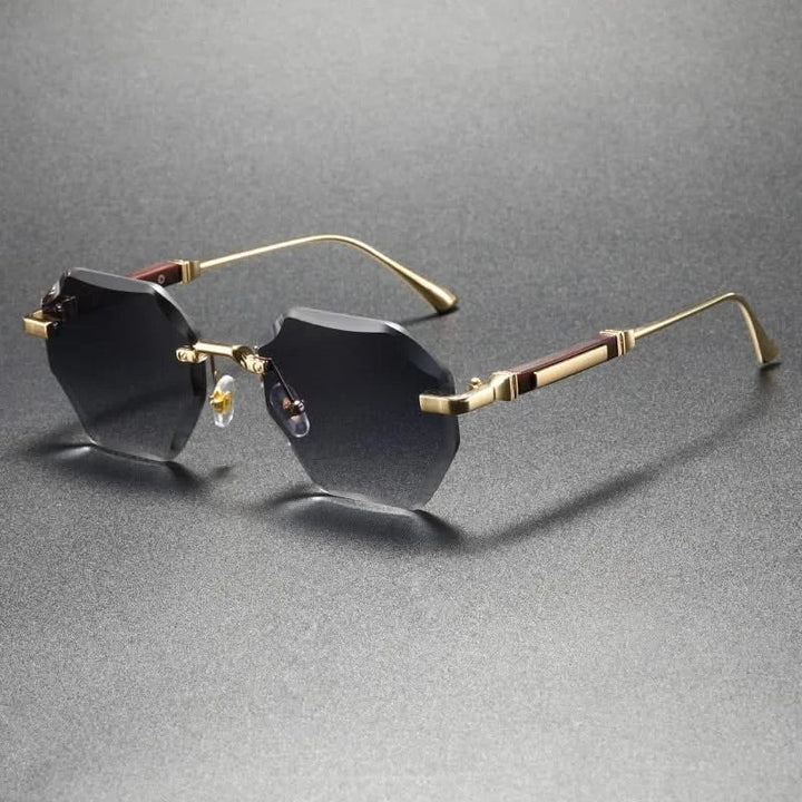 Chic unisex octagonal rimless sunglasses. Trendy metal frame shades, a must-have fashion accessory for all.