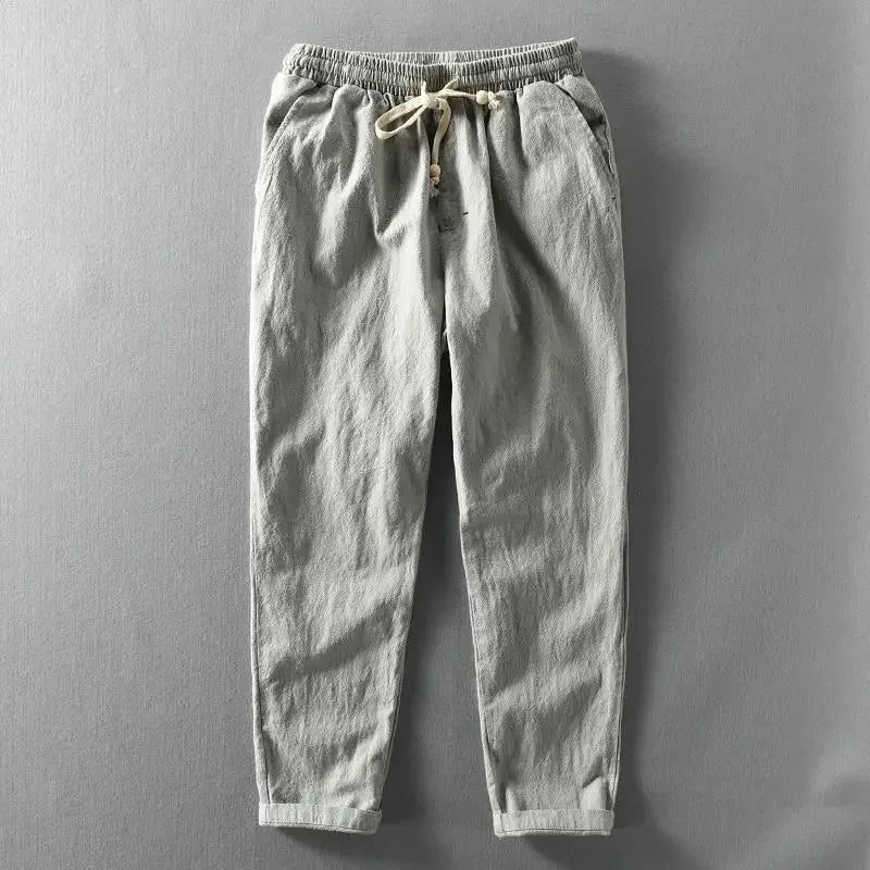 Minimalist men's loose fit Zen trousers, ideal for comfortable wear and a modern casual look.