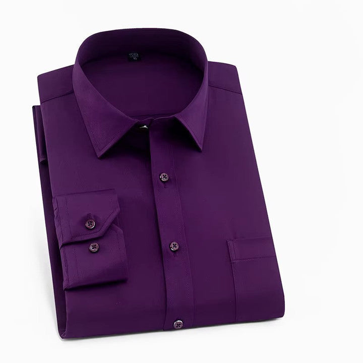 Fabric detail of a comfortable men's smart casual long-sleeve shirt, designed for everyday wear and elegance.