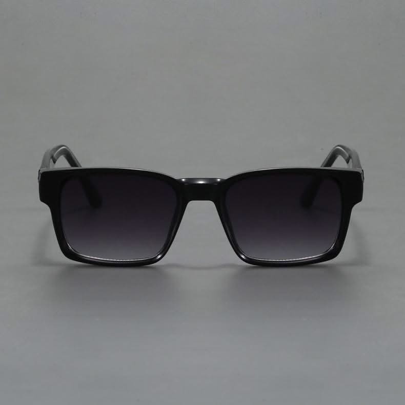 Modern bold square sunglasses, a durable fashion accessory with anti-glare UV lenses.