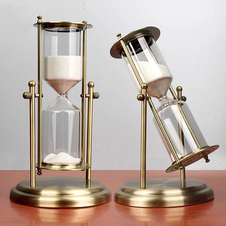 Stylish hourglass sand timer for productivity, focus tool, and time management in home office or study.