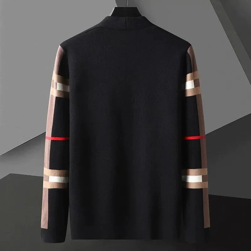 High-quality men's luxury cardigan sweater, ideal for versatile styling and refined comfort.