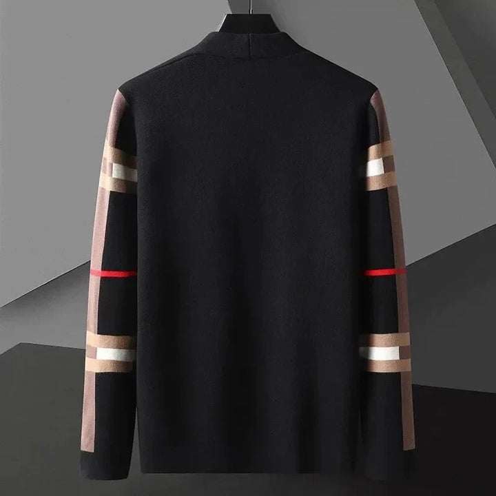 High-quality men's luxury cardigan sweater, ideal for versatile styling and refined comfort.