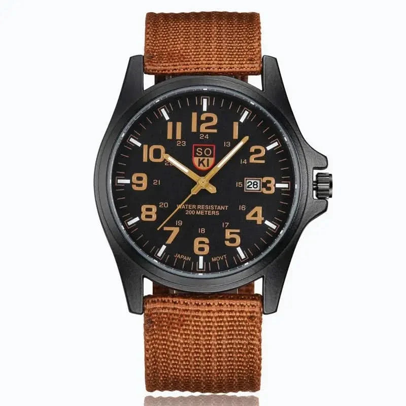 Black Vanguard sport watch, a durable & waterproof timepiece for men & women, ideal for outdoor adventures.