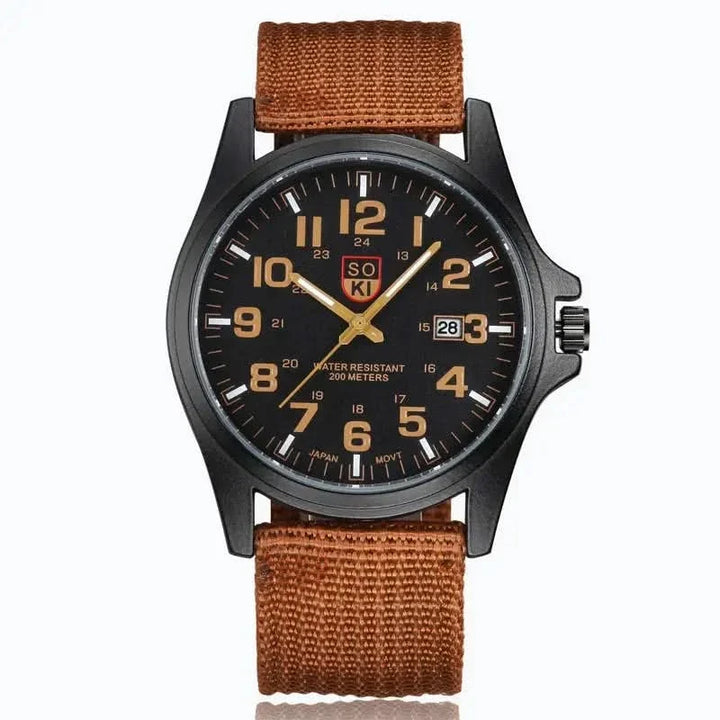 Black Vanguard sport watch, a durable & waterproof timepiece for men & women, ideal for outdoor adventures.