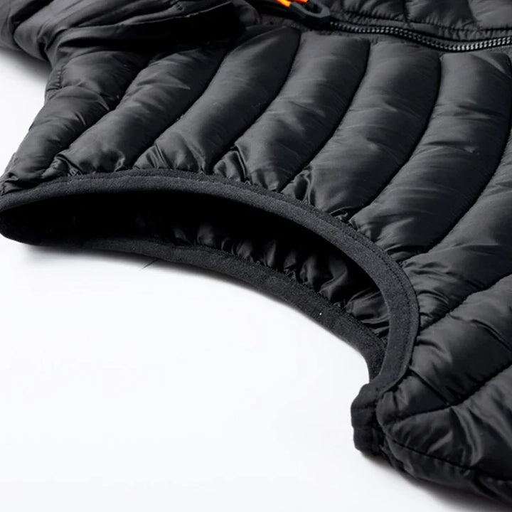 Modern men's fashion puffer vest for layering, insulated and equipped with a detachable hood. (Maroon)