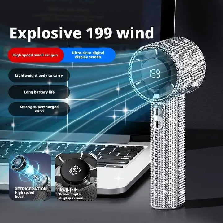 Rechargeable USB Desk Turbo Misting Fan made of ABS plastic, offering 199 speed settings for personal comfort.