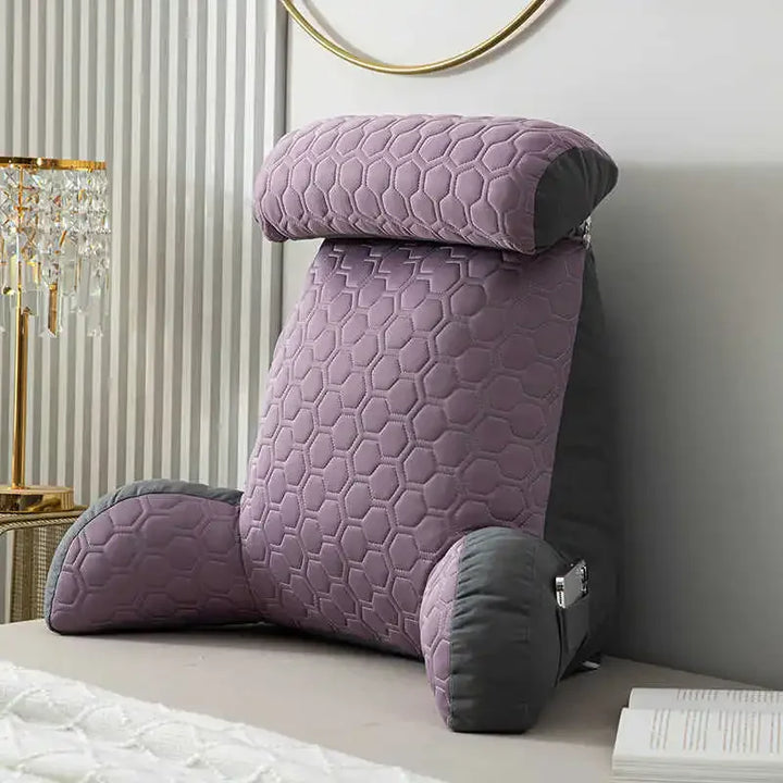 Luxurious plush backrest pillow offering full arm, back, and neck support for reading or lounging.