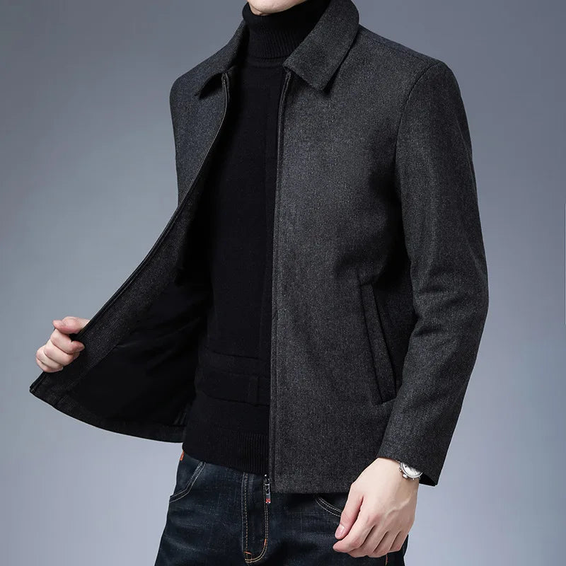 High-collar men's tailored zipper jacket, a sleek & versatile piece for smart casual men's fashion and daily wear.