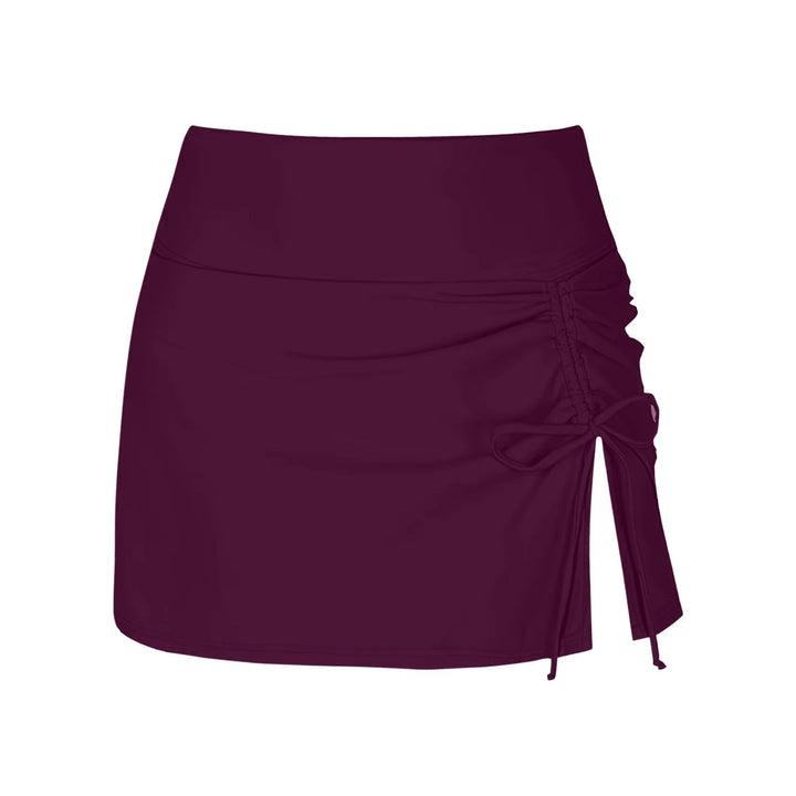 Modest women's high-waist ruched swim skirt, a trendy addition to your summer beachwear.
