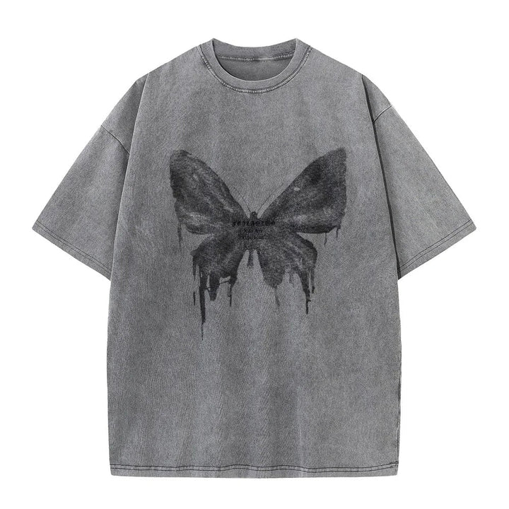 Short sleeve women's graphic t-shirt with a unique butterfly print, a stylish and comfortable fashion tee.