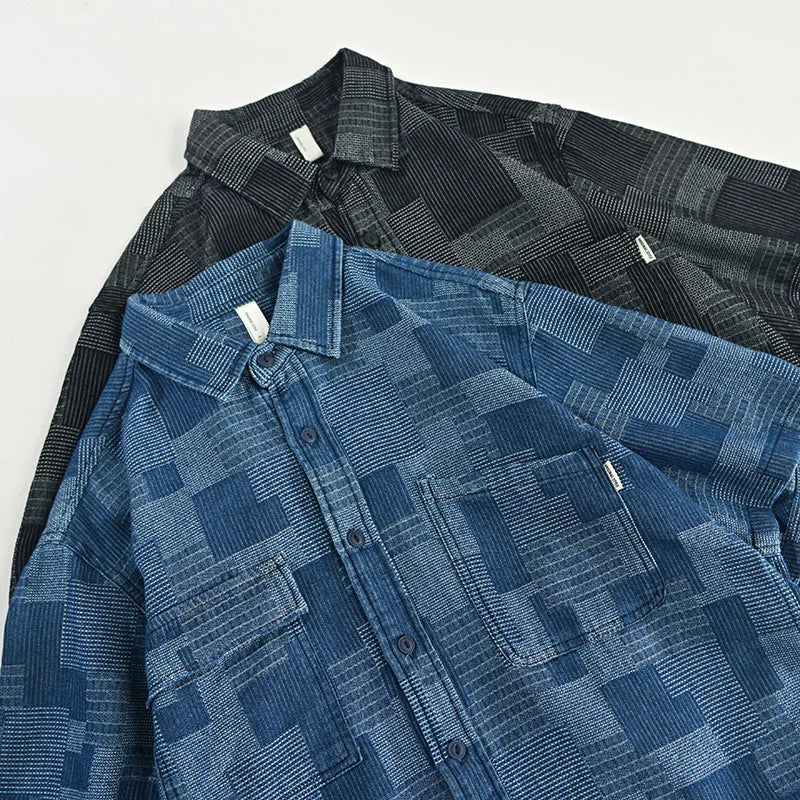 Unique design men's button-down shirt with stylish multi-pockets. A fashionable long sleeve casual top.