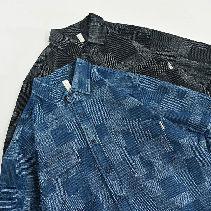 Unique design men's button-down shirt with stylish multi-pockets. A fashionable long sleeve casual top.