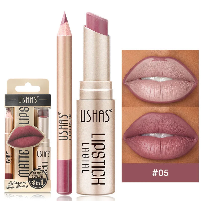 Smudge-proof 2-in-1 matte lipstick and lip liner pen. Get beautiful, long-lasting lip makeup.