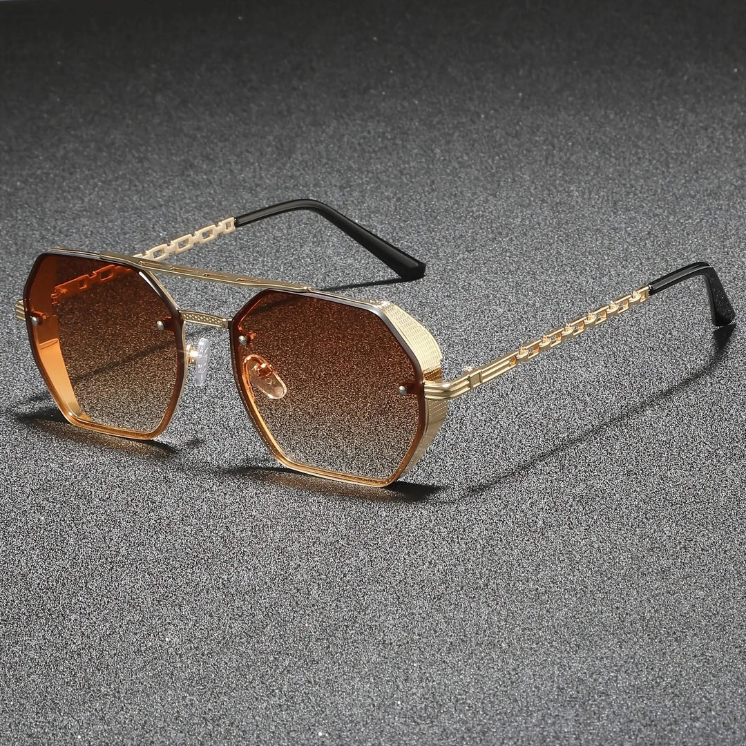 Sleek unisex geometric eyewear, featuring a durable metal frame & essential UV protection.