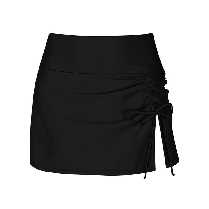 Women's high-waist ruched swim skirt for beach & pool. Perfect modest summer swimwear.