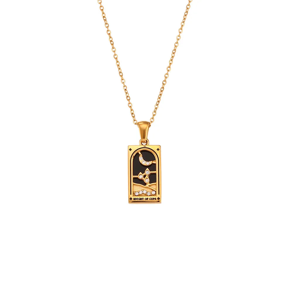 Thoughtful spiritual gift: women's tarot card necklace, mystical pendant, symbolic divination jewelry.