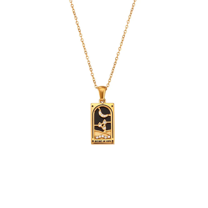 Thoughtful spiritual gift: women's tarot card necklace, mystical pendant, symbolic divination jewelry.