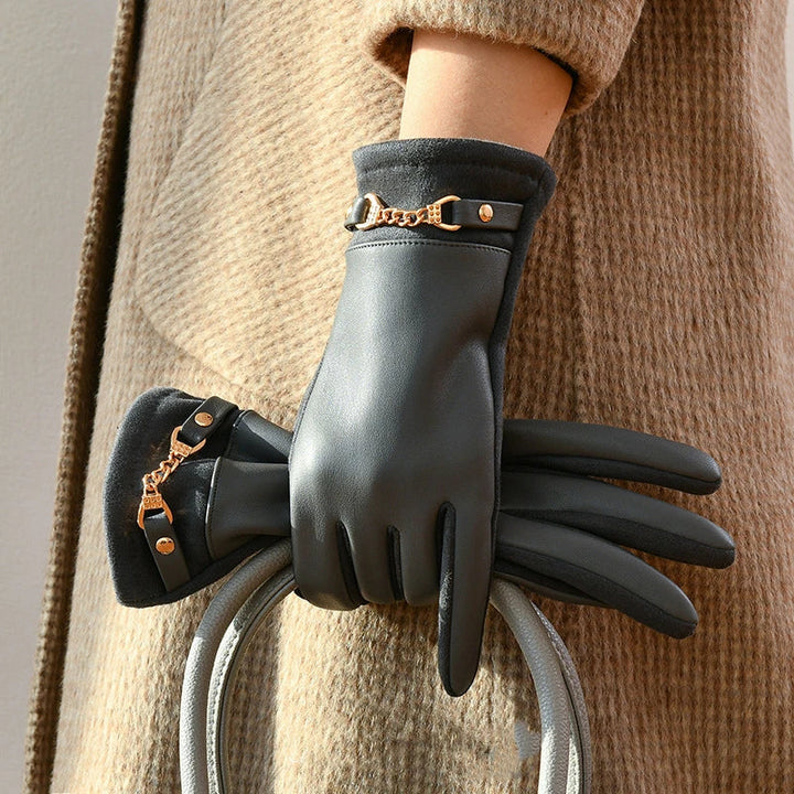 Sophisticated women's coffee leather gloves, sumptuously cashmere lined. Essential warm & stylish winter accessory.