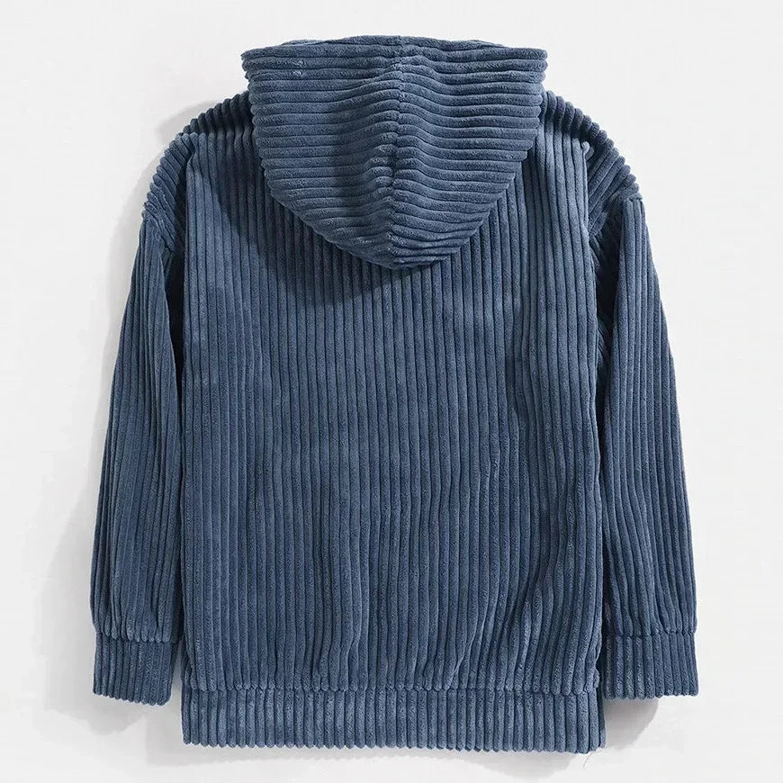 Comfortable men's corduroy hoodie, relaxed fit pullover. Perfect for casual wear, fall outerwear & winter fashion.